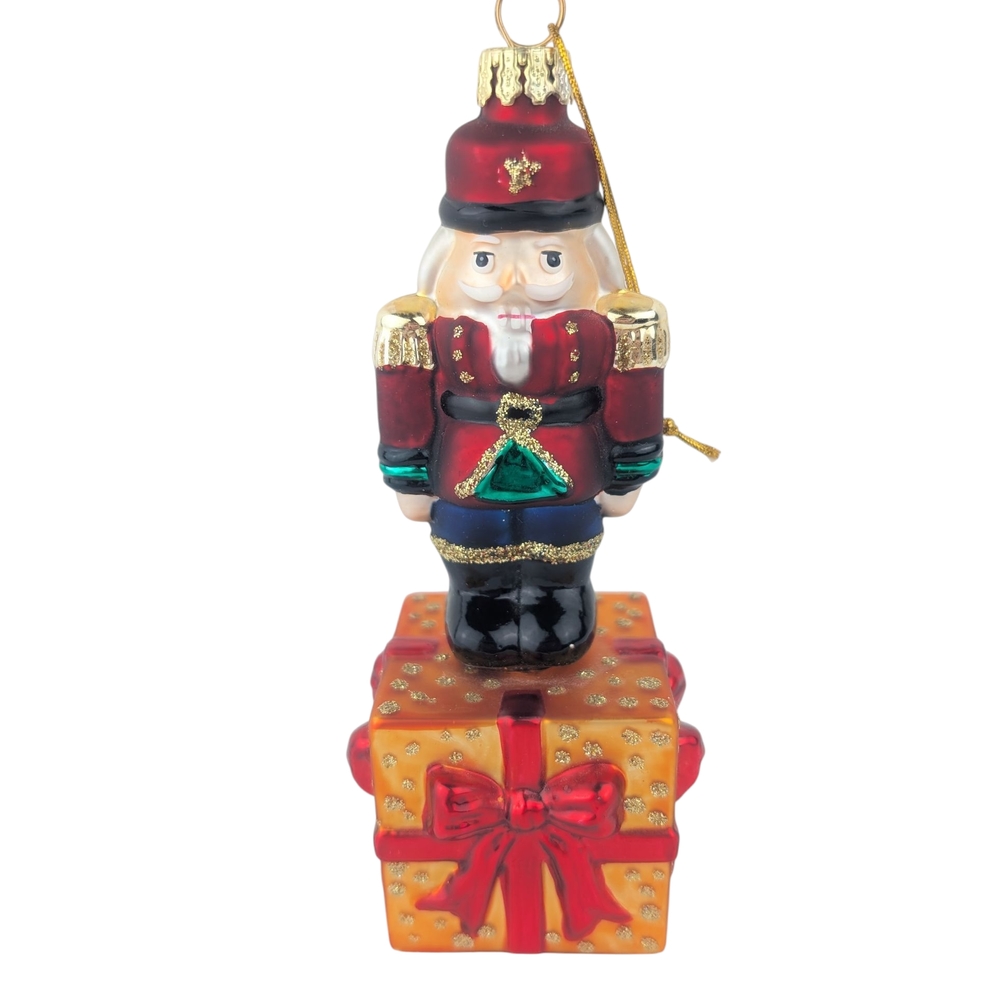 Christmas Nutcracker Glass Ornament On Gift Box
